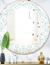 Retro Minimal Patttern in Orange and Bluye - Modern Round or Oval Wall Mirror - Leaves