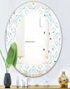 Retro Minimal Patttern in Orange and Bluye - Modern Round or Oval Wall Mirror - Leaves