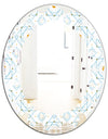 Retro Minimal Patttern in Orange and Bluye - Modern Round or Oval Wall Mirror - Leaves