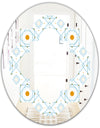 Retro Minimal Patttern in Orange and Bluye - Modern Round or Oval Wall Mirror - Quatrefoil