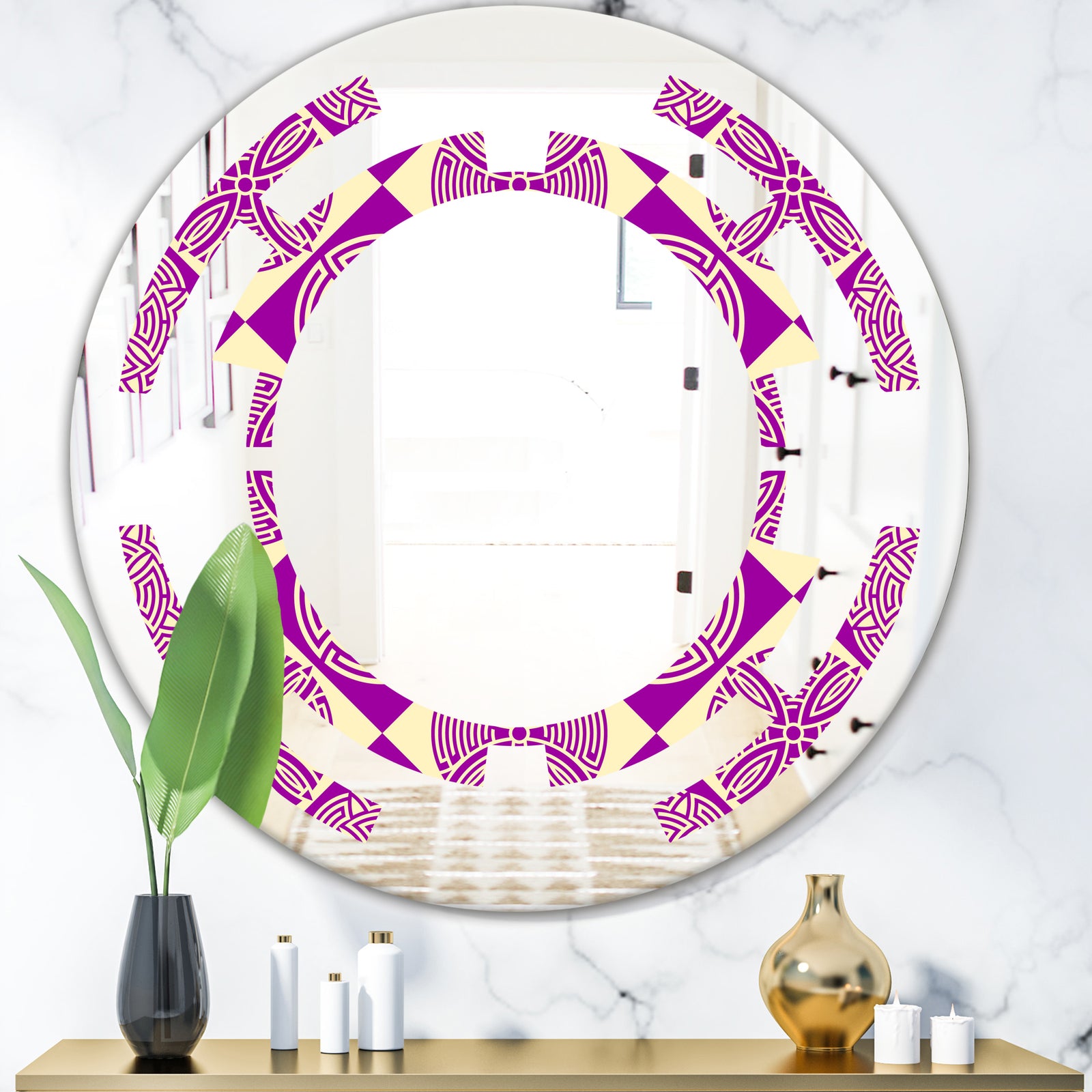 Retro Abstract Pattern Design I - Modern Round or Oval Wall Mirror - Space