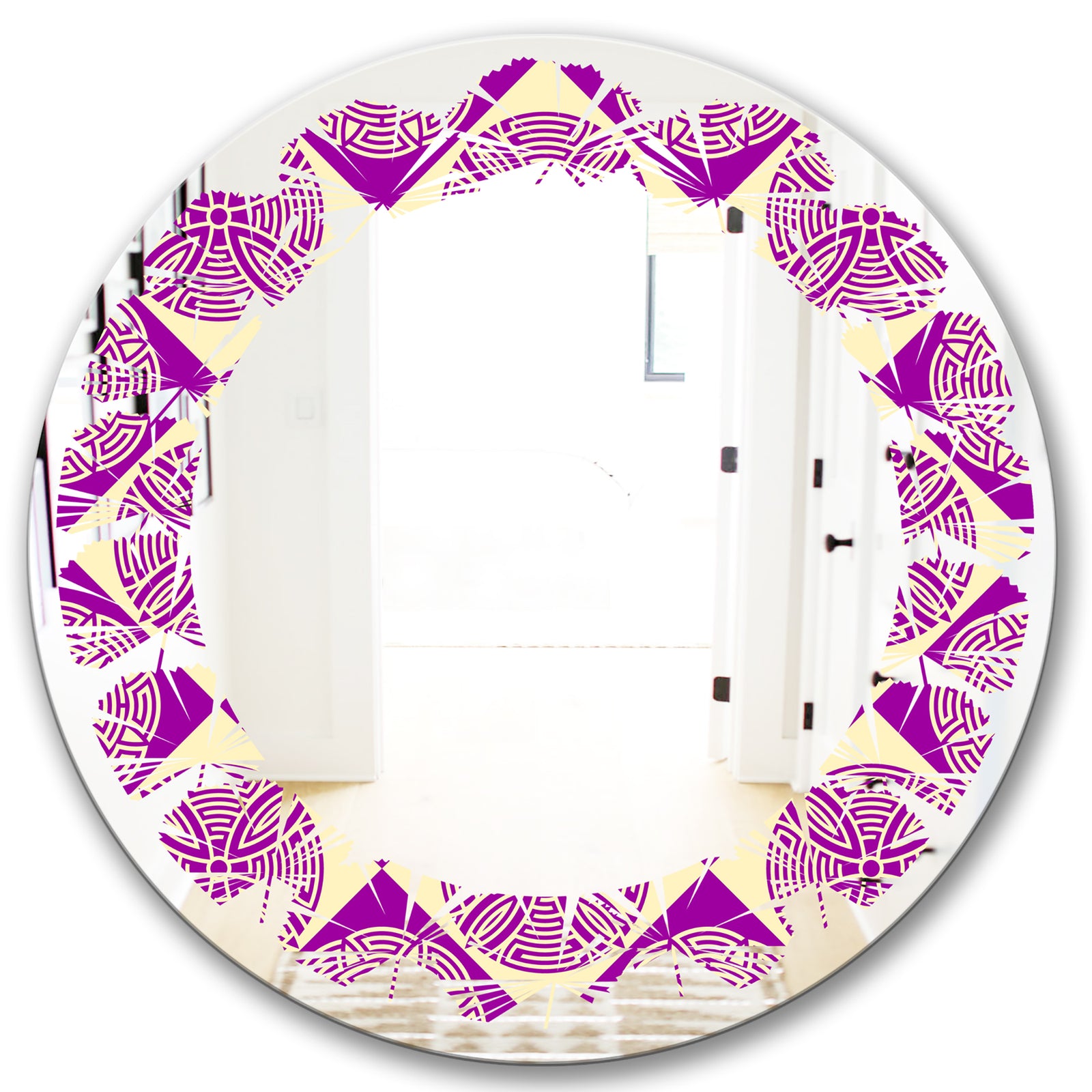 Retro Abstract Pattern Design I - Modern Round or Oval Wall Mirror - Leaves