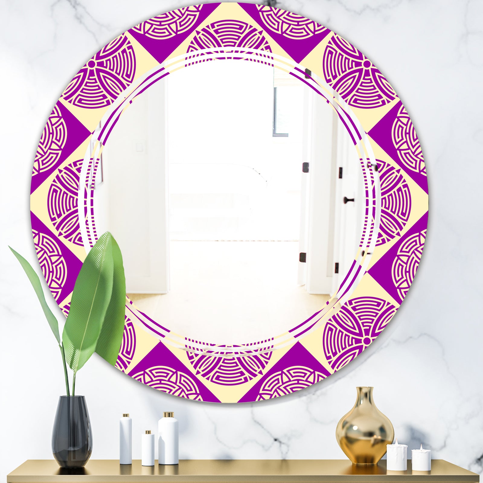 Retro Abstract Pattern Design I - Modern Round or Oval Wall Mirror - Triple C