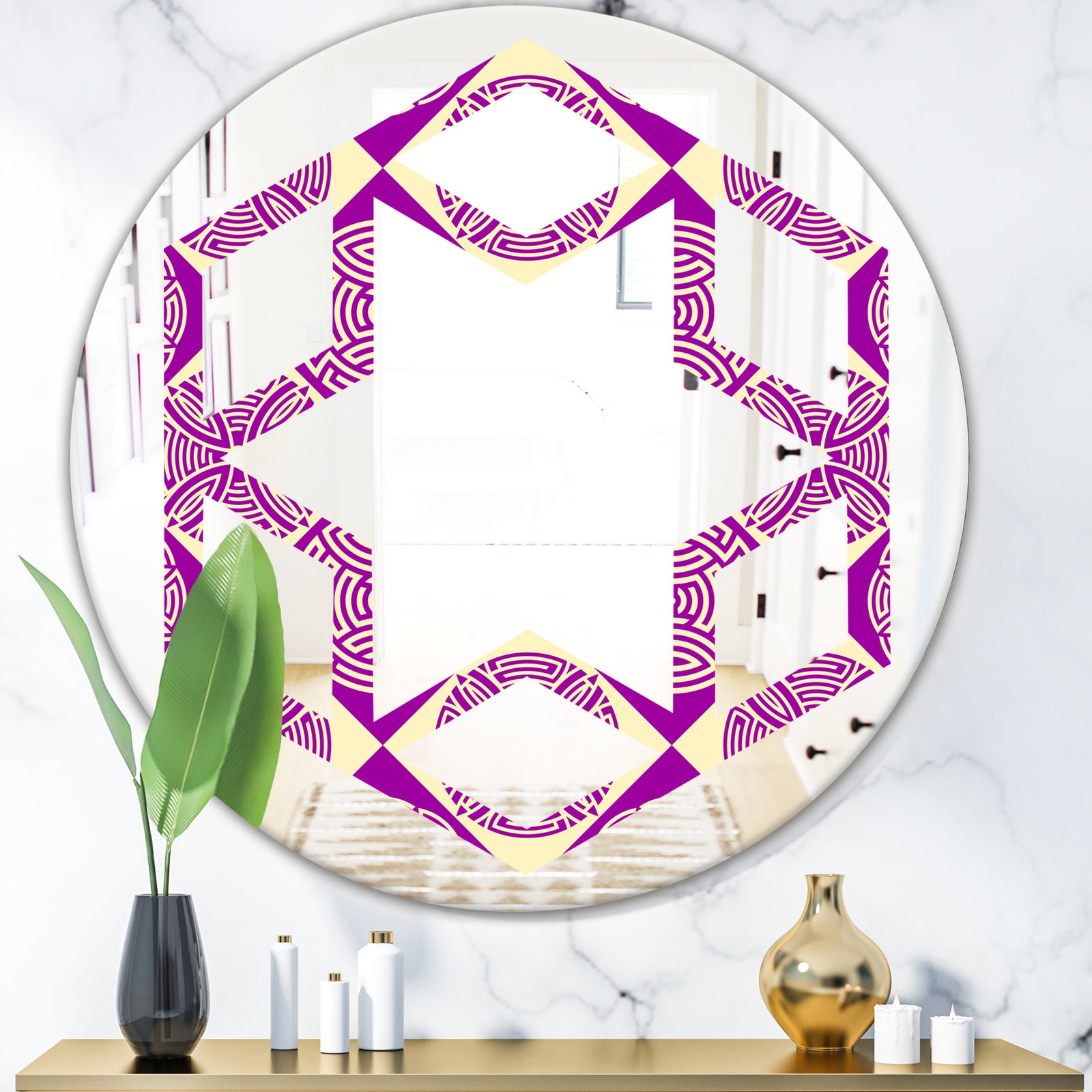 Retro Abstract Pattern Design I - Modern Round or Oval Wall Mirror - Hexagon Star