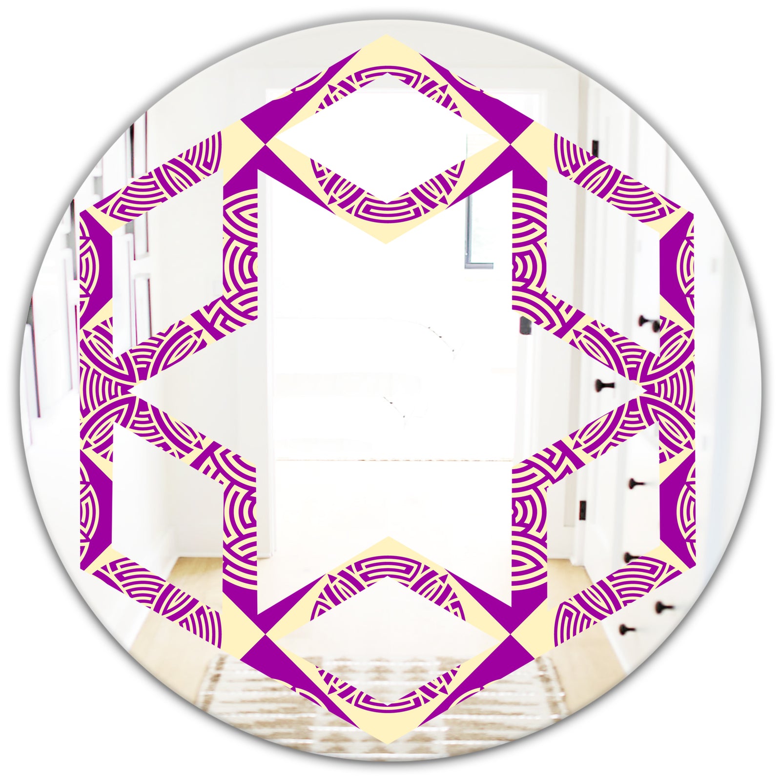 Retro Abstract Pattern Design I - Modern Round or Oval Wall Mirror - Hexagon Star