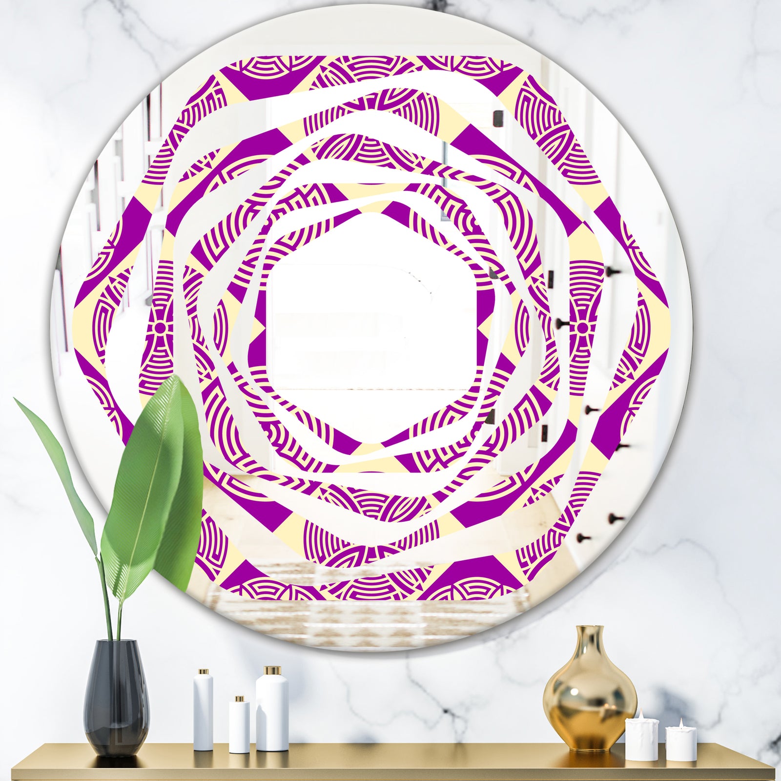 Retro Abstract Pattern Design I - Modern Round or Oval Wall Mirror - Whirl