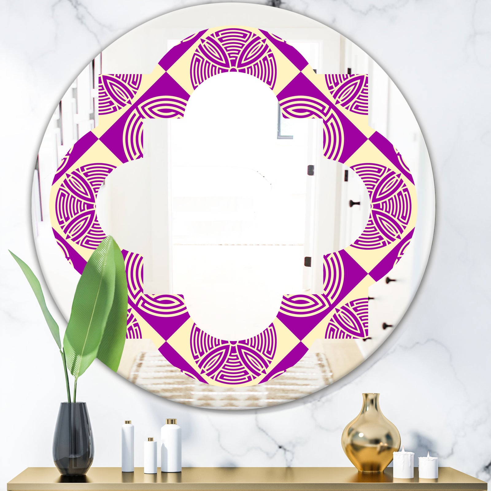 Retro Abstract Pattern Design I - Modern Round or Oval Wall Mirror - Quatrefoil