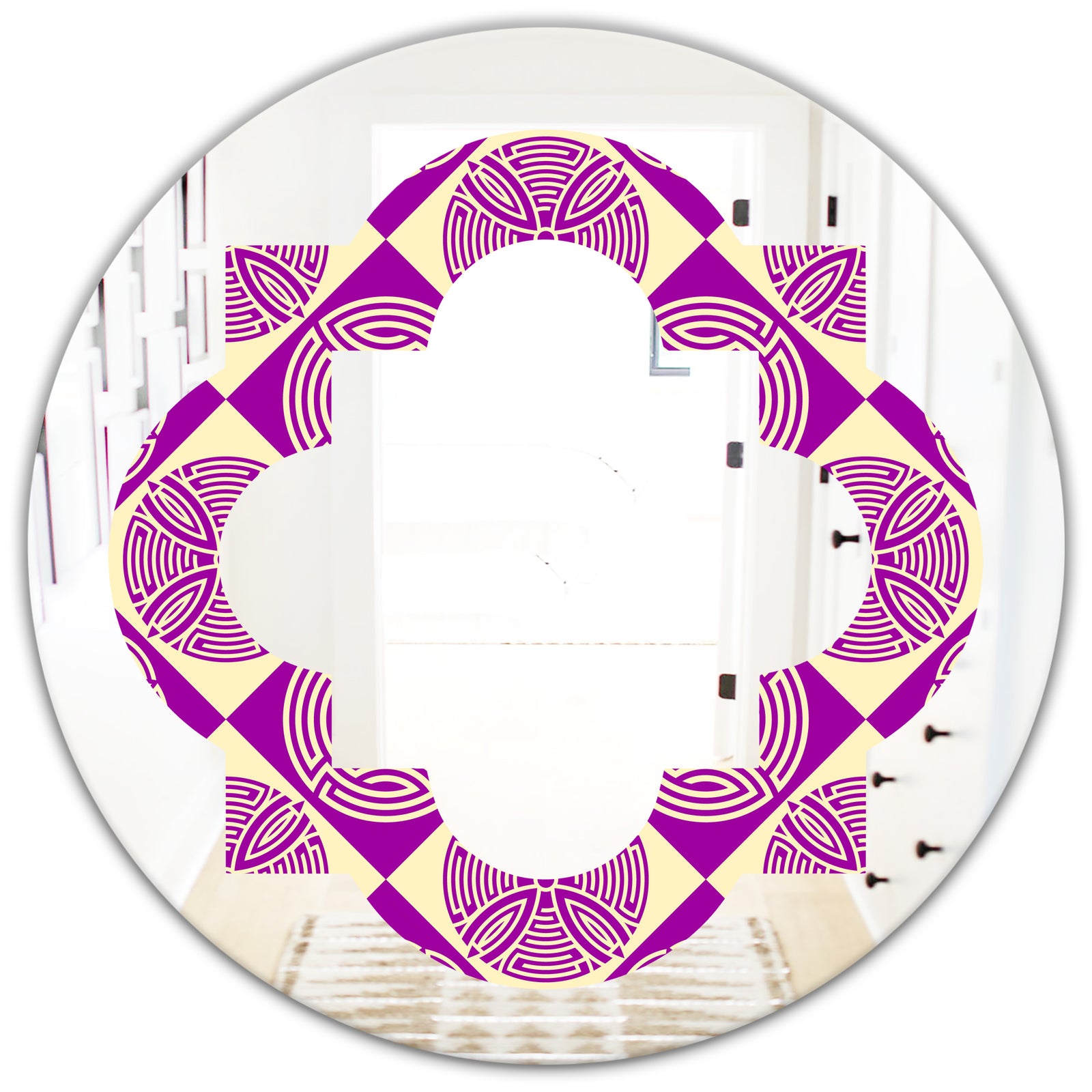 Retro Abstract Pattern Design I - Modern Round or Oval Wall Mirror - Quatrefoil