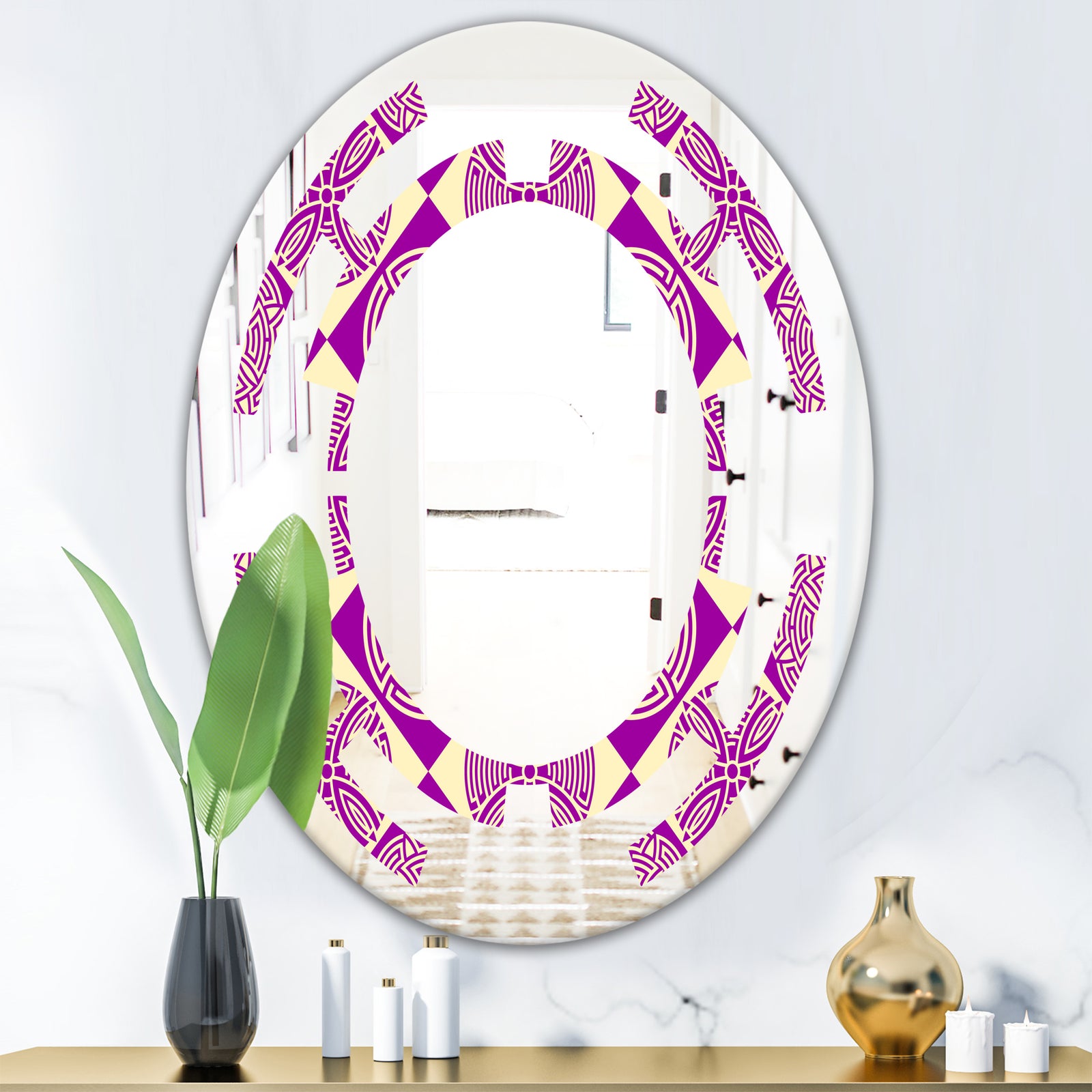 Retro Abstract Pattern Design I - Modern Round or Oval Wall Mirror - Space
