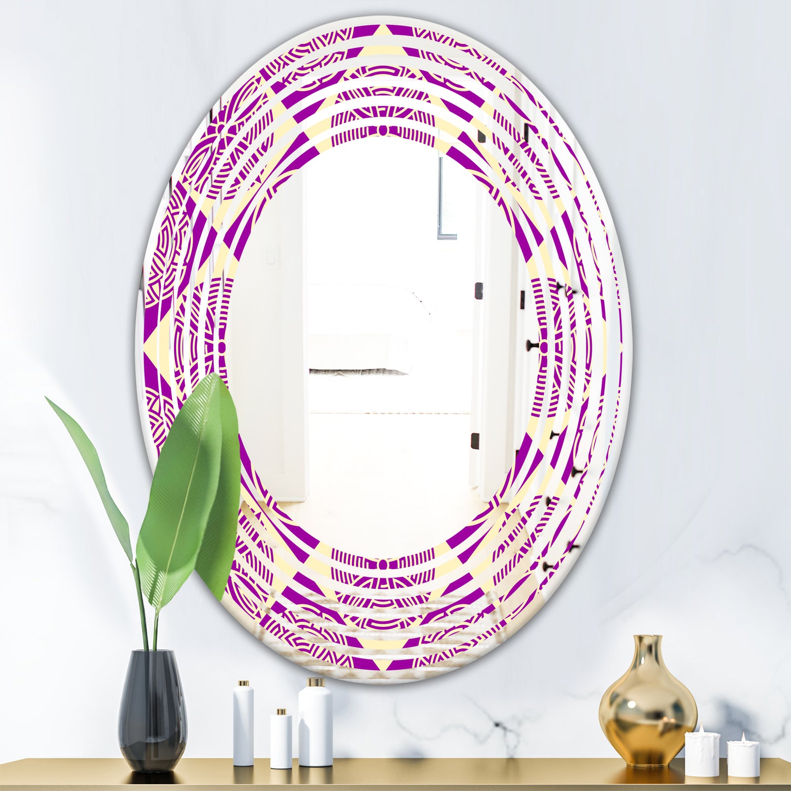 Retro Abstract Pattern Design I - Modern Round or Oval Wall Mirror - Wave