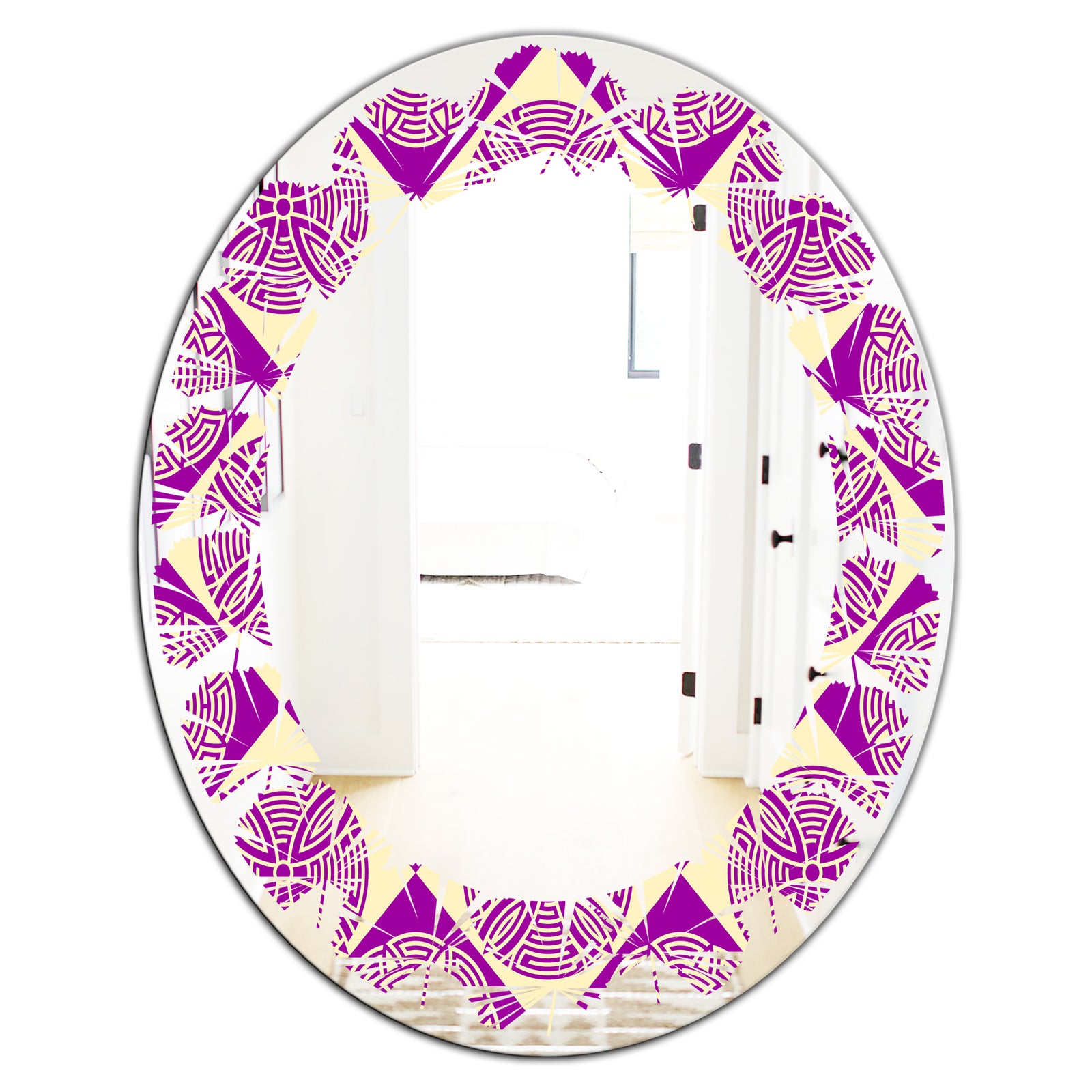 Retro Abstract Pattern Design I - Modern Round or Oval Wall Mirror - Leaves