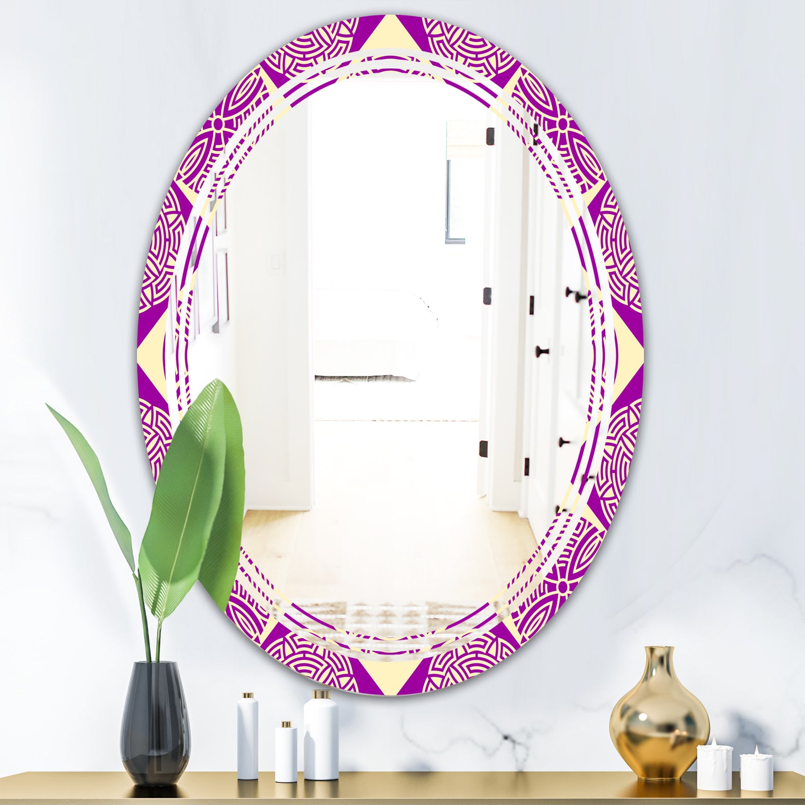 Retro Abstract Pattern Design I - Modern Round or Oval Wall Mirror - Triple C