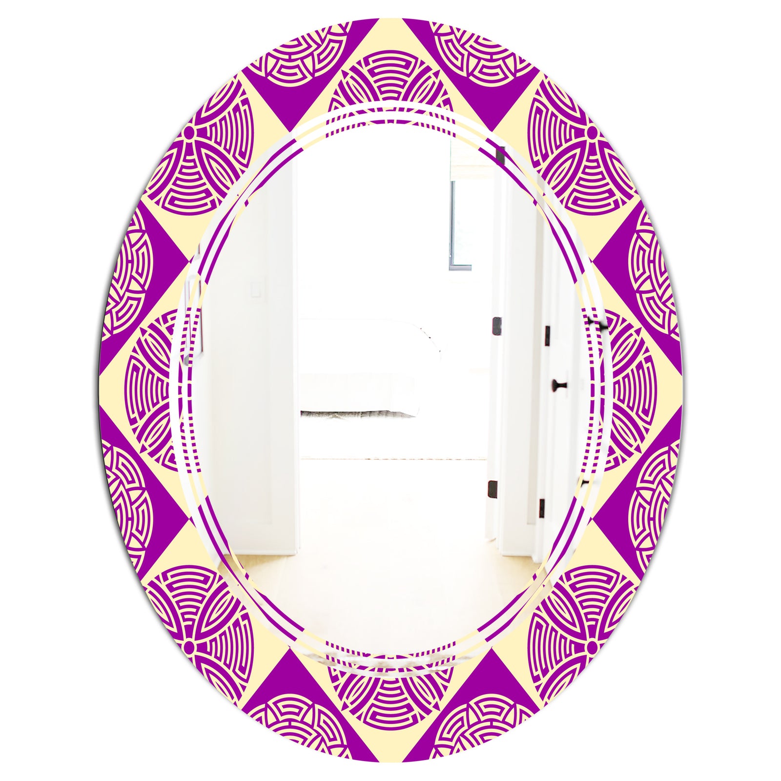 Retro Abstract Pattern Design I - Modern Round or Oval Wall Mirror - Triple C