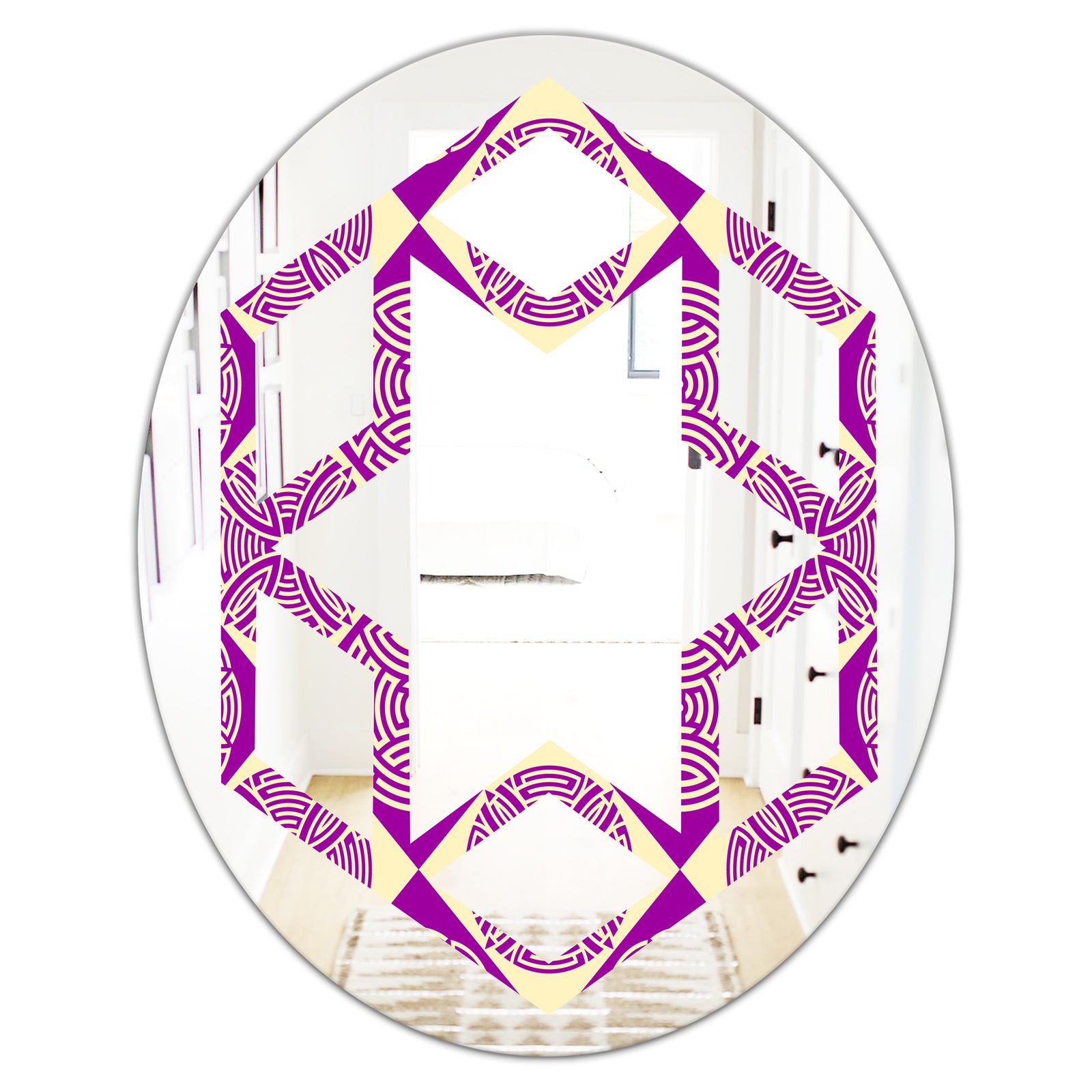 Retro Abstract Pattern Design I - Modern Round or Oval Wall Mirror - Hexagon Star