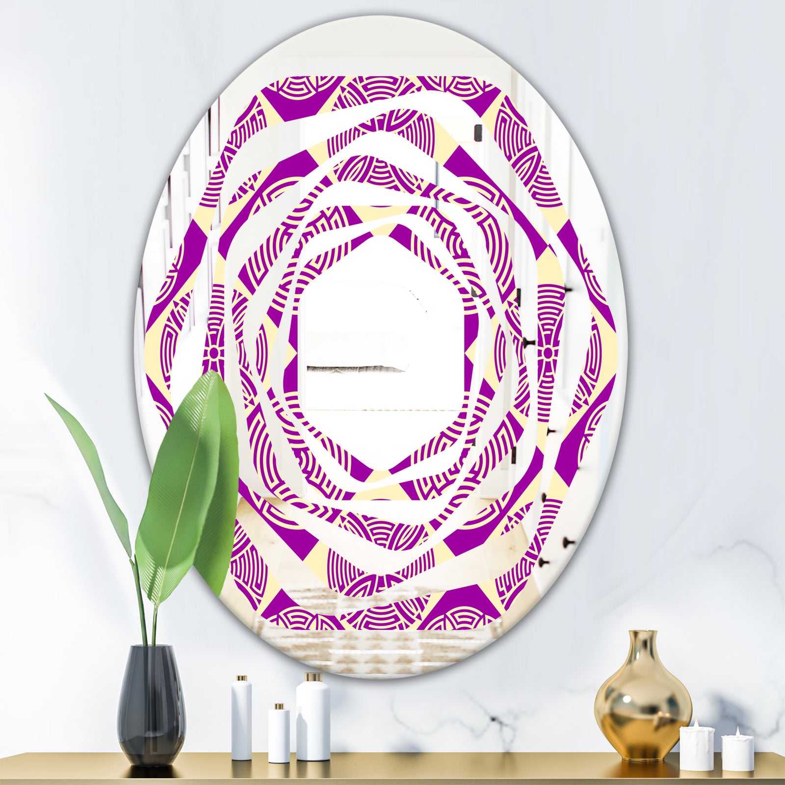 Retro Abstract Pattern Design I - Modern Round or Oval Wall Mirror - Whirl