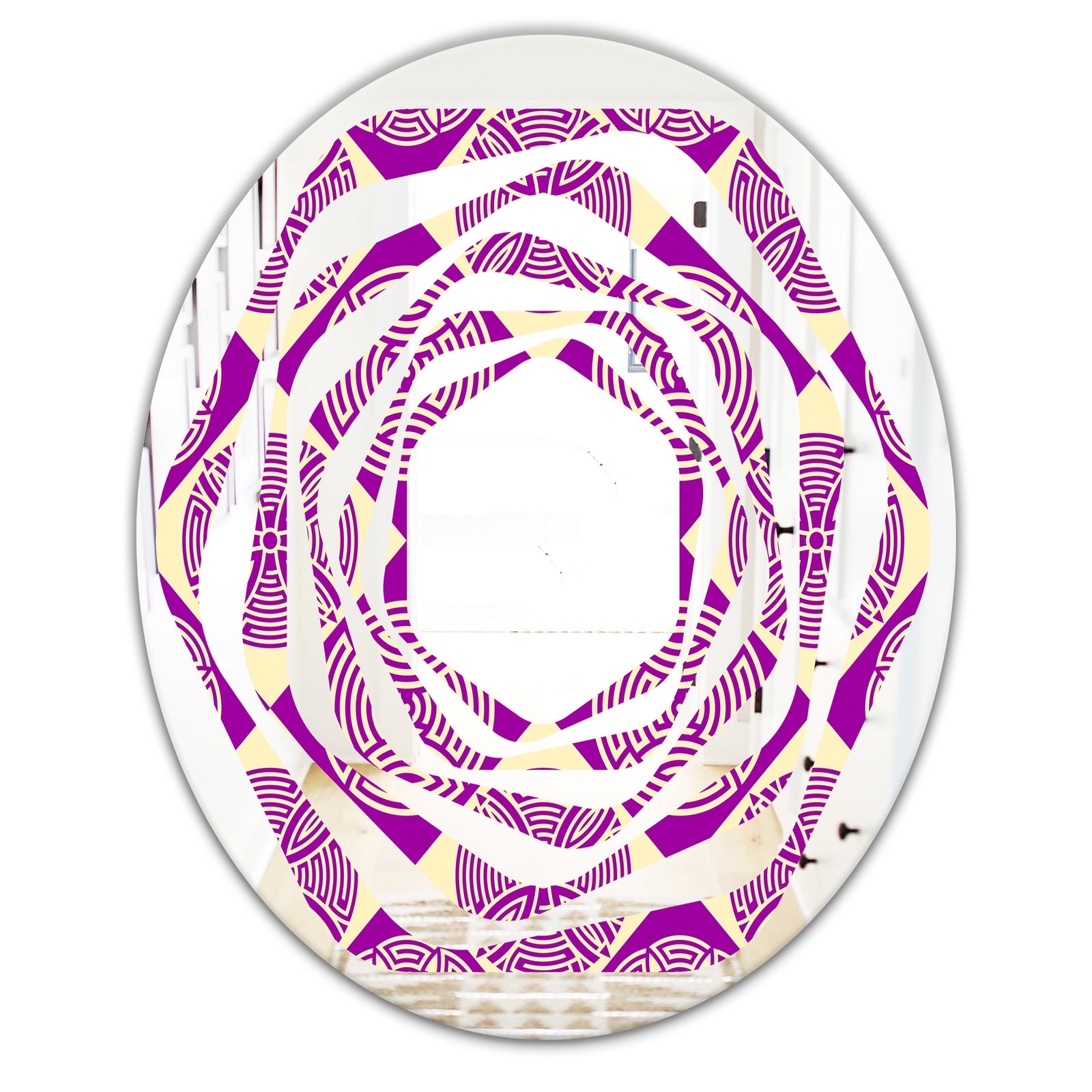 Retro Abstract Pattern Design I - Modern Round or Oval Wall Mirror - Whirl