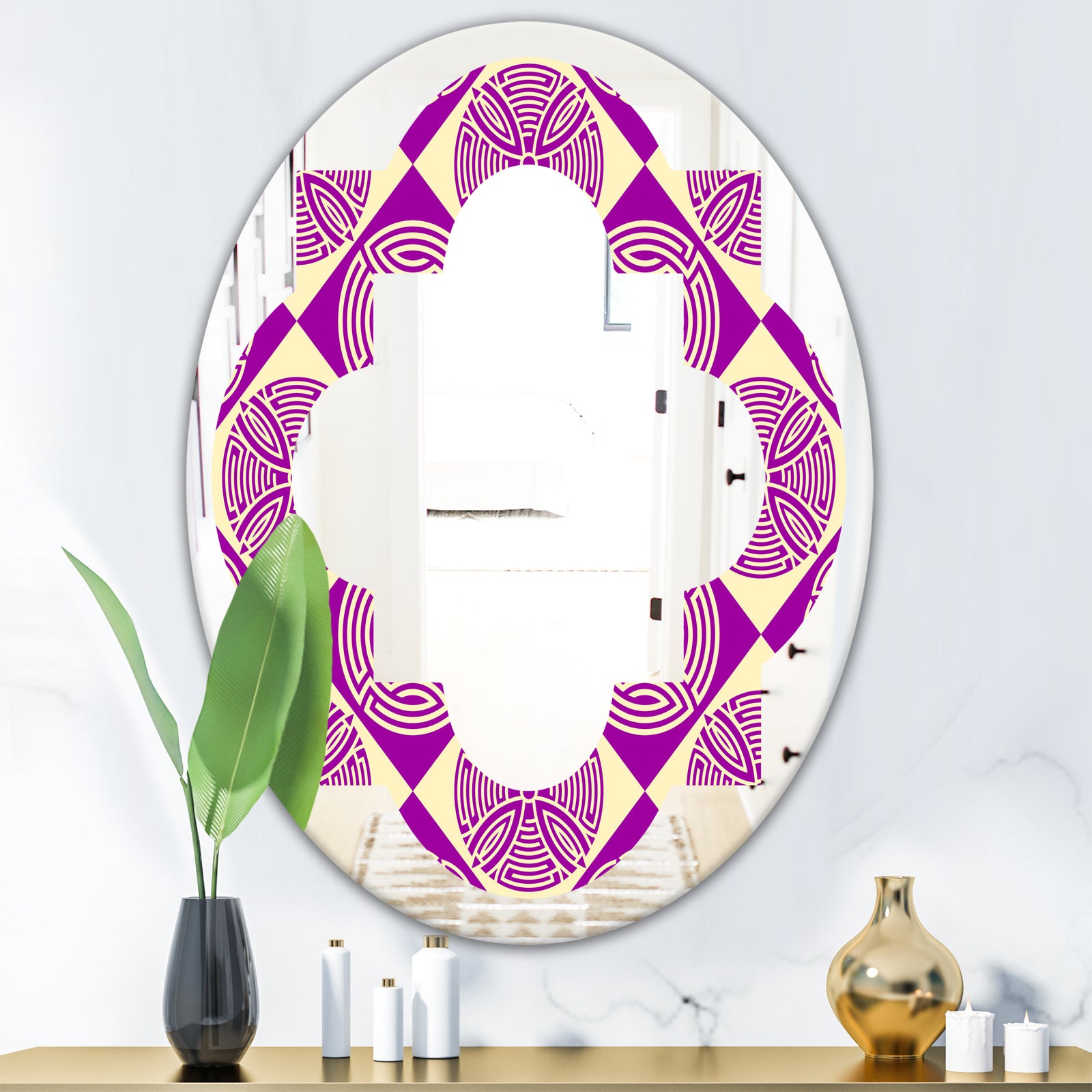 Retro Abstract Pattern Design I - Modern Round or Oval Wall Mirror - Quatrefoil