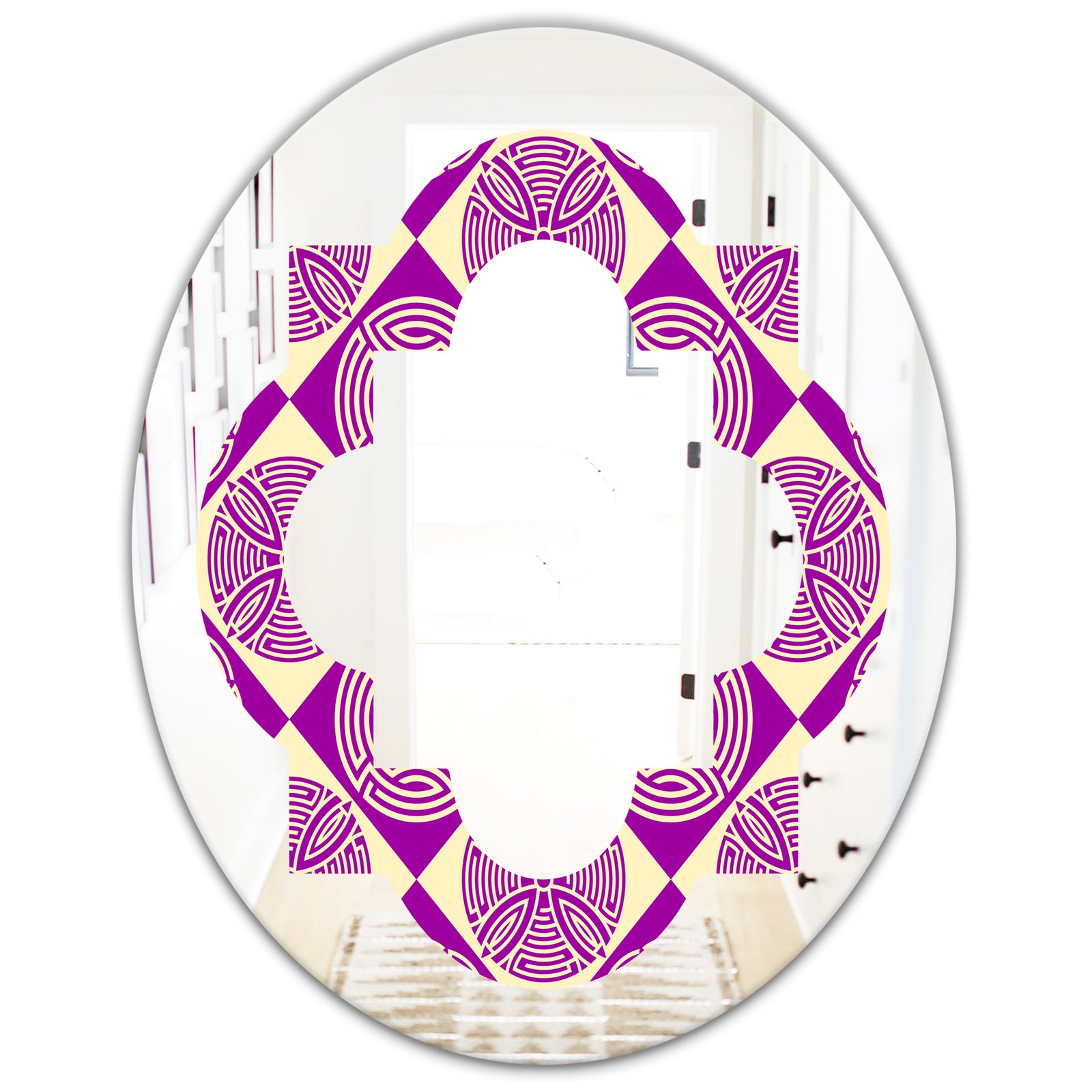 Retro Abstract Pattern Design I - Modern Round or Oval Wall Mirror - Quatrefoil