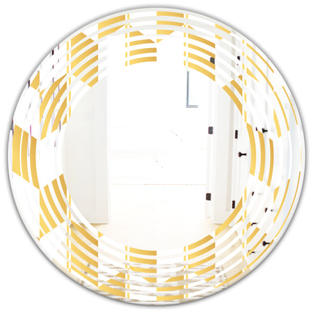 Gold and White Geometric Pattern I - Modern Round or Oval Wall Mirror - Wave