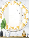 Gold and White Geometric Pattern I - Modern Round or Oval Wall Mirror - Leaves