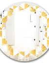 Gold and White Geometric Pattern I - Modern Round or Oval Wall Mirror - Leaves
