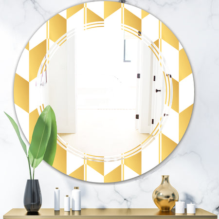 Gold and White Geometric Pattern I - Modern Round or Oval Wall Mirror - Triple C