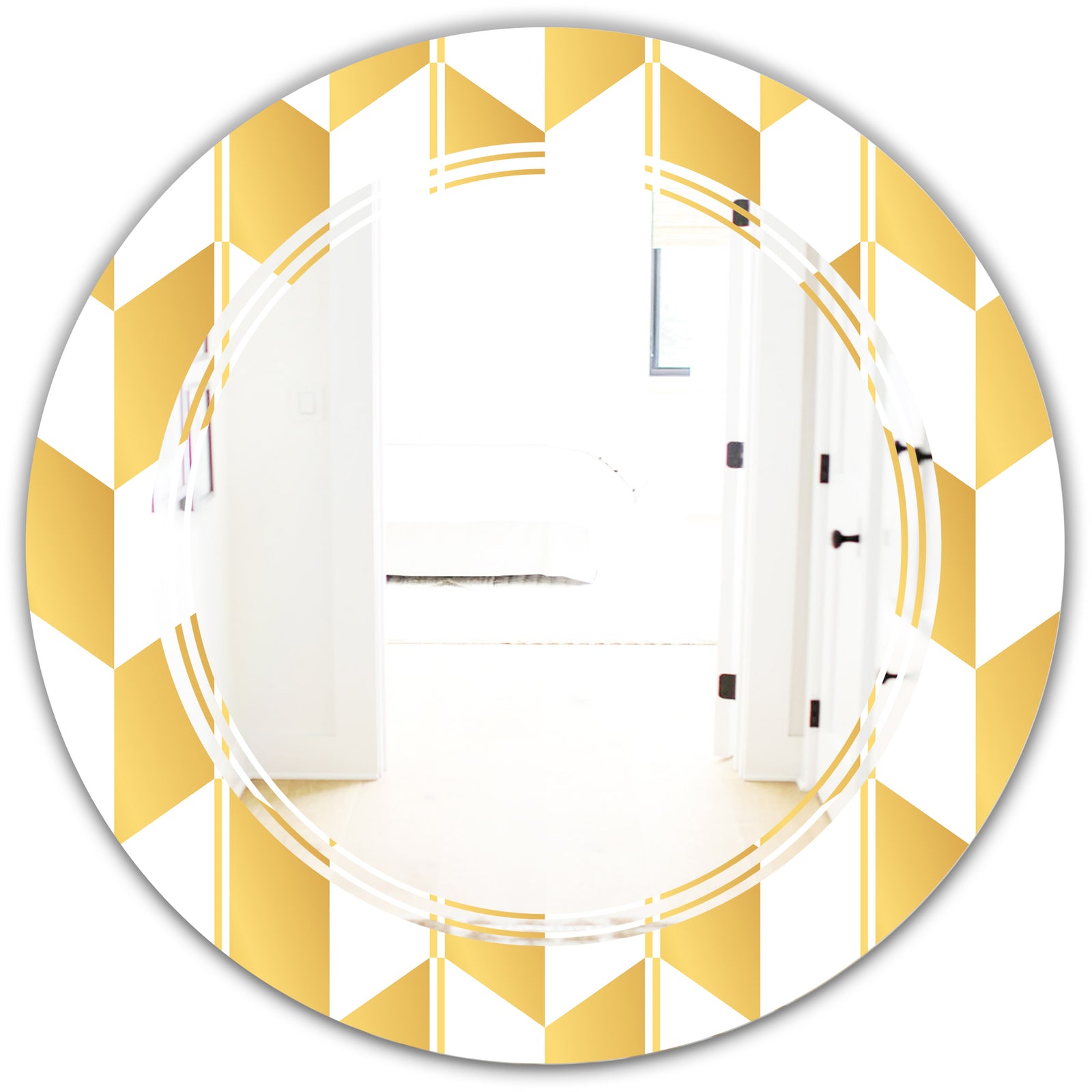 Gold and White Geometric Pattern I - Modern Round or Oval Wall Mirror - Triple C