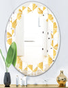 Gold and White Geometric Pattern I - Modern Round or Oval Wall Mirror - Leaves