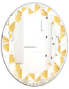 Gold and White Geometric Pattern I - Modern Round or Oval Wall Mirror - Leaves