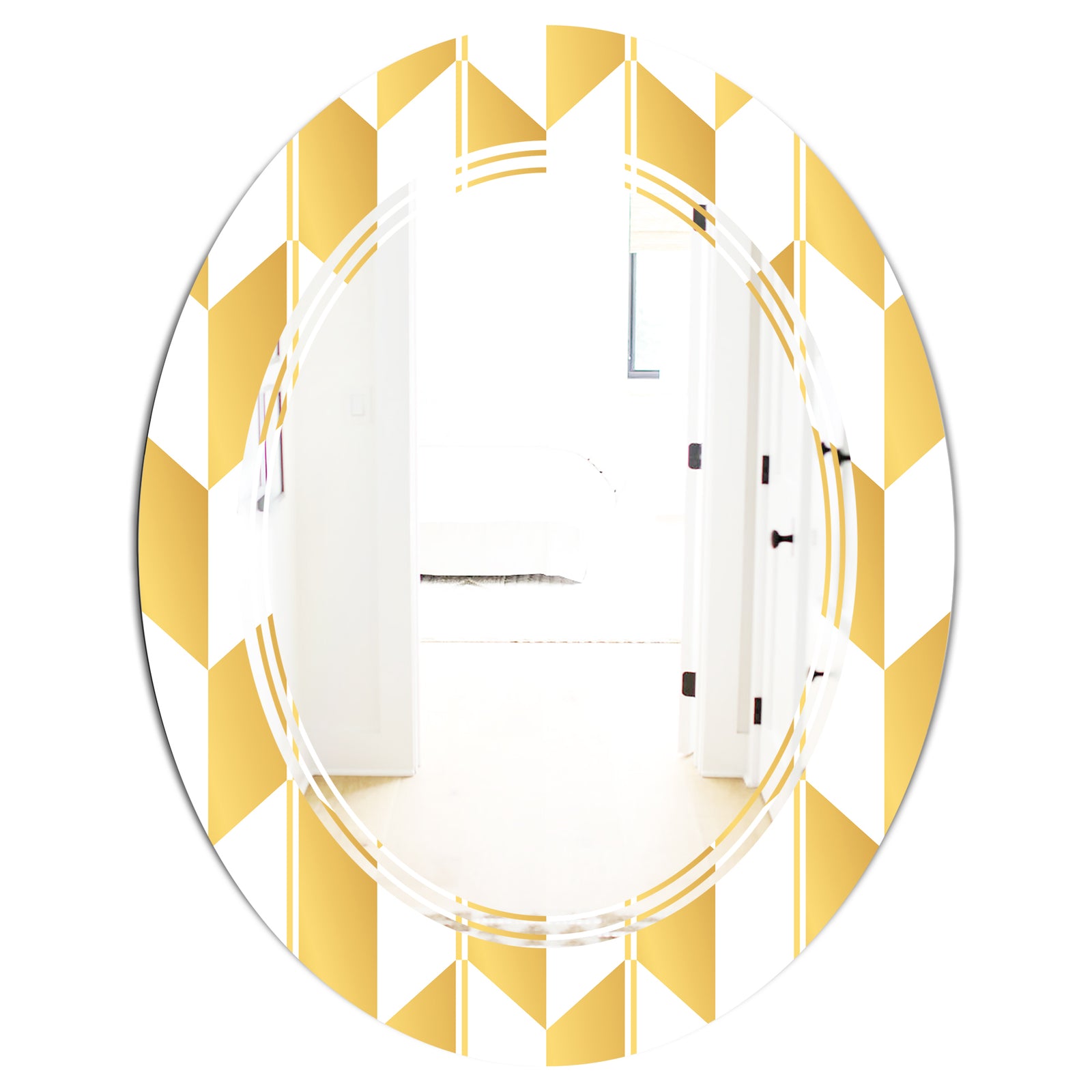 Gold and White Geometric Pattern I - Modern Round or Oval Wall Mirror - Triple C