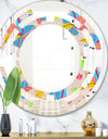 Retro Pink Yellow Flowers - Modern Round or Oval Wall Mirror - Space