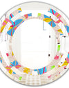 Retro Pink Yellow Flowers - Modern Round or Oval Wall Mirror - Space