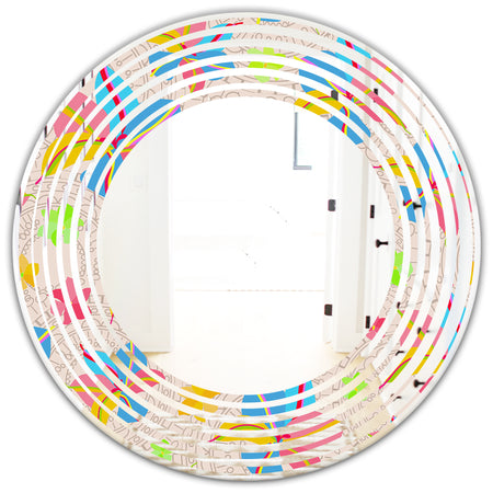 Retro Pink Yellow Flowers - Modern Round or Oval Wall Mirror - Wave