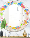 Retro Pink Yellow Flowers - Modern Round or Oval Wall Mirror - Leaves