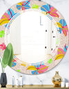 Retro Pink Yellow Flowers - Modern Round or Oval Wall Mirror - Triple C