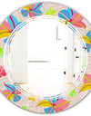 Retro Pink Yellow Flowers - Modern Round or Oval Wall Mirror - Triple C