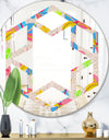 Retro Pink Yellow Flowers - Modern Round or Oval Wall Mirror - Hexagon Star