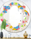 Retro Pink Yellow Flowers - Modern Round or Oval Wall Mirror - Quatrefoil