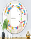 Retro Pink Yellow Flowers - Modern Round or Oval Wall Mirror - Space