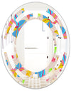 Retro Pink Yellow Flowers - Modern Round or Oval Wall Mirror - Space