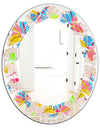 Retro Pink Yellow Flowers - Modern Round or Oval Wall Mirror - Leaves