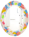 Retro Pink Yellow Flowers - Modern Round or Oval Wall Mirror - Triple C