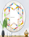 Retro Pink Yellow Flowers - Modern Round or Oval Wall Mirror - Hexagon Star