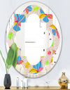 Retro Pink Yellow Flowers - Modern Round or Oval Wall Mirror - Quatrefoil