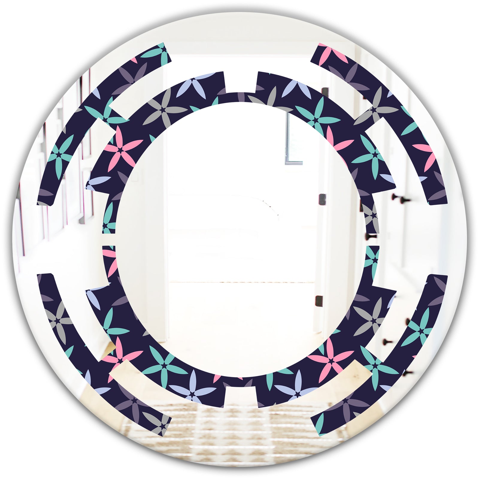 Retro Abstract Flower Design V - Modern Round or Oval Wall Mirror - Space