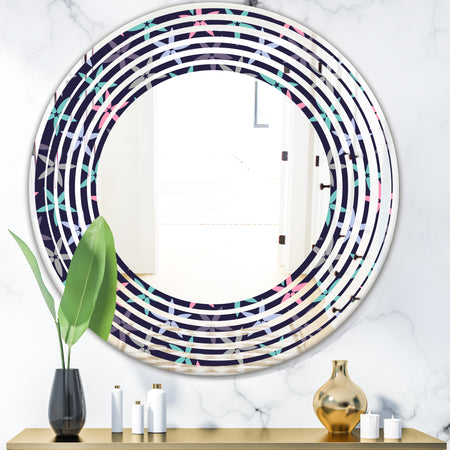 Retro Abstract Flower Design V - Modern Round or Oval Wall Mirror - Wave