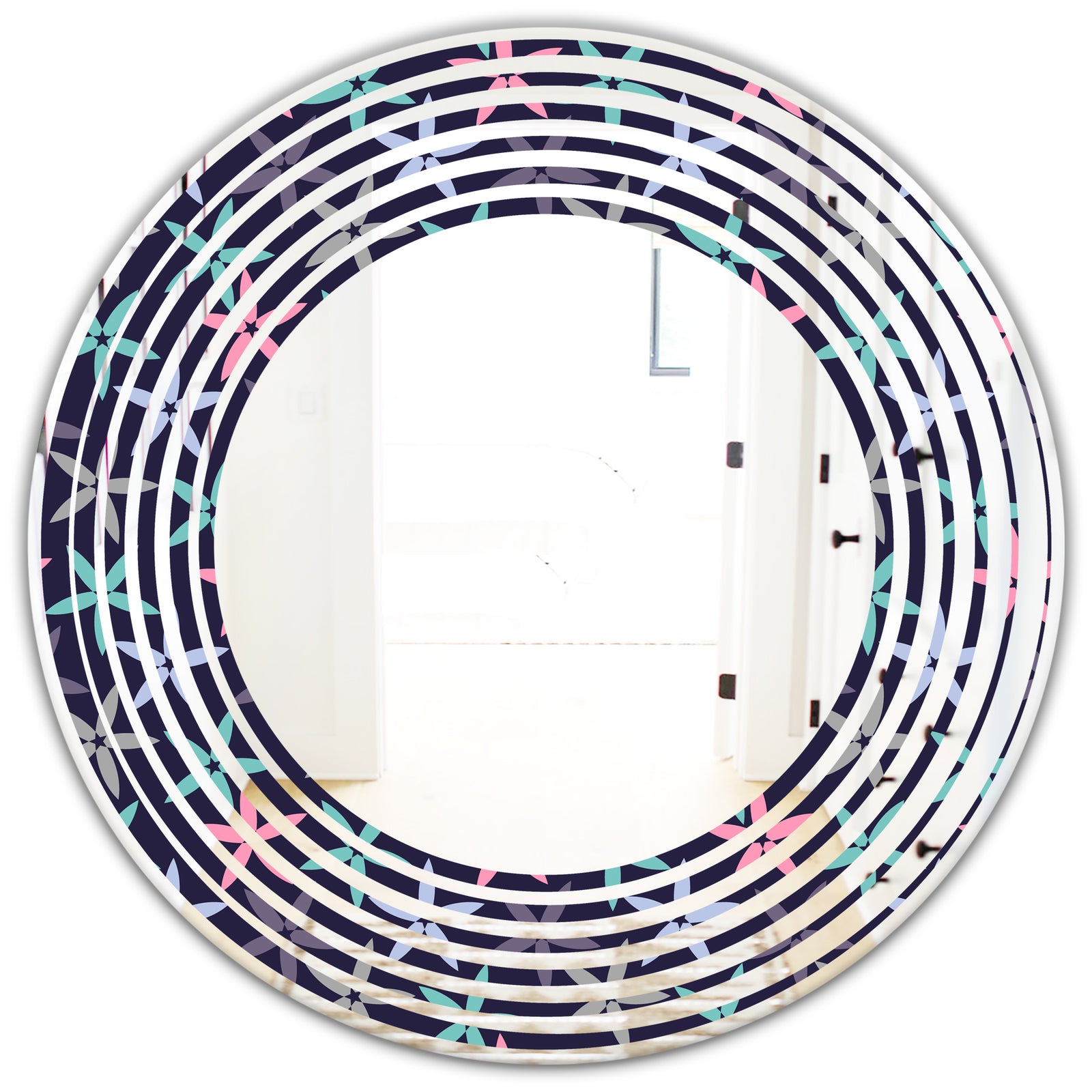 Retro Abstract Flower Design V - Modern Round or Oval Wall Mirror - Wave