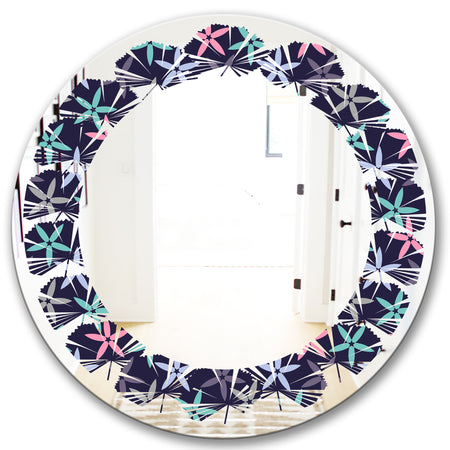 Retro Abstract Flower Design V - Modern Round or Oval Wall Mirror - Leaves