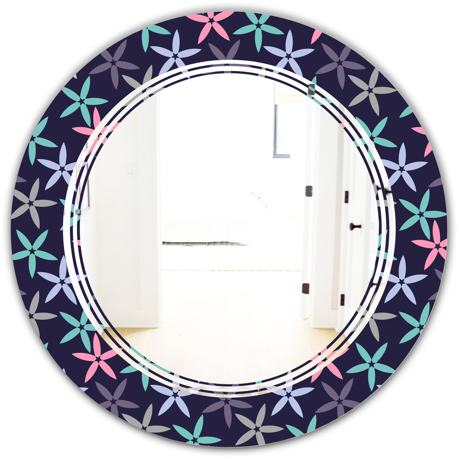 Retro Abstract Flower Design V - Modern Round or Oval Wall Mirror - Triple C