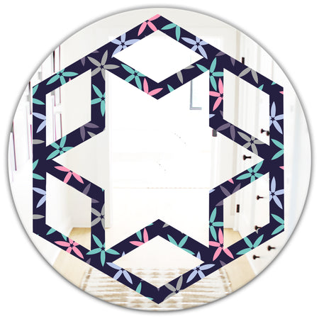 Retro Abstract Flower Design V - Modern Round or Oval Wall Mirror - Hexagon Star